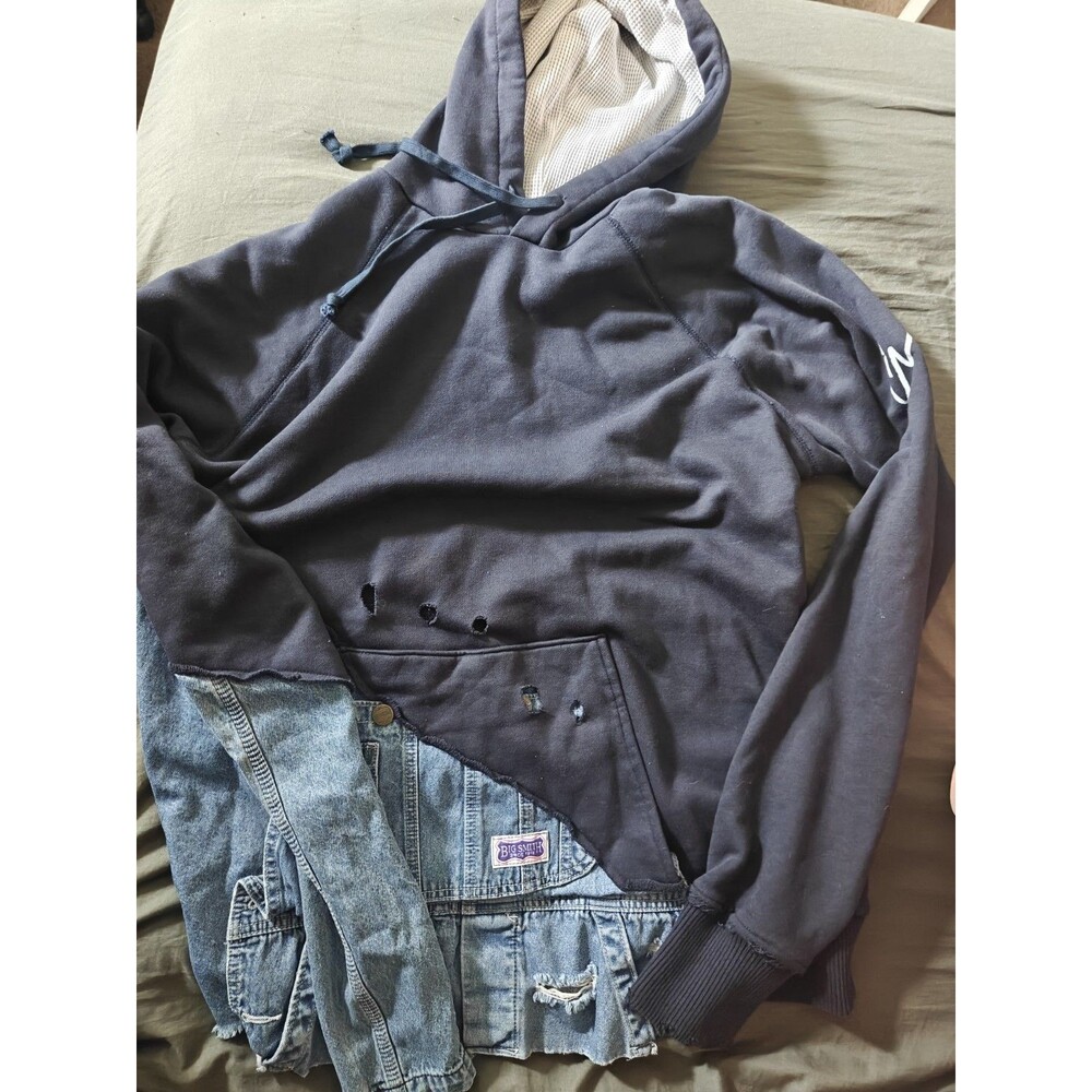 Greg Lauren Denim Docking Hoodie Gray Size :3 Loose cotton hoodie Men's